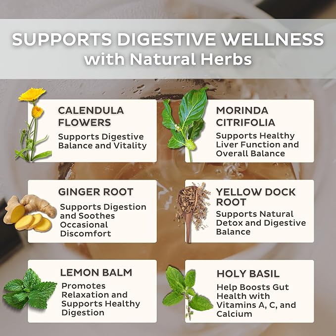 Trust Your Gut Organic Herbal Tea Blend – Lemon Balm, Holy Basil, Dandelion & Ginger Root – Supports Healthy Digestion & Gut Balance – Chocolate Mint, 30 Bags