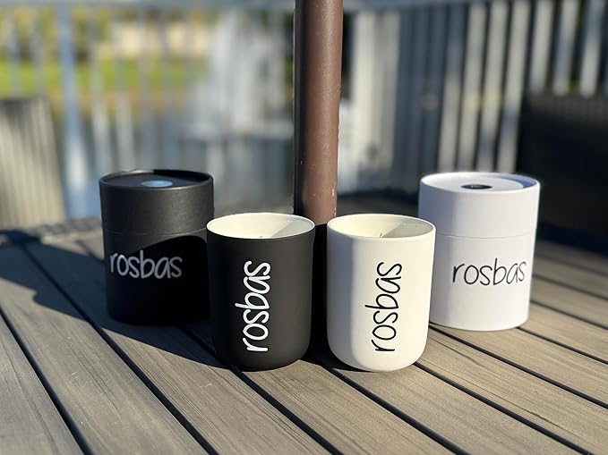 Rosbas Candle, Palo Santo Scented, Natural Soy Wax, Black Ceramic Jar, 8 oz, Cotton Wick, Gift Box, Long Burn Time, Home, Non-Toxic, Handmade in The USA