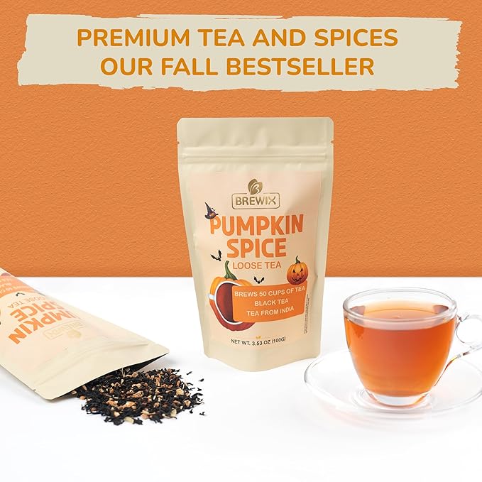 BREWIX, Pumpkin Spice Black Tea, Loose Leaf Tea (50+ Cups, 3.53oz/100g) | Fall | Halloween | Warm and Spicy
