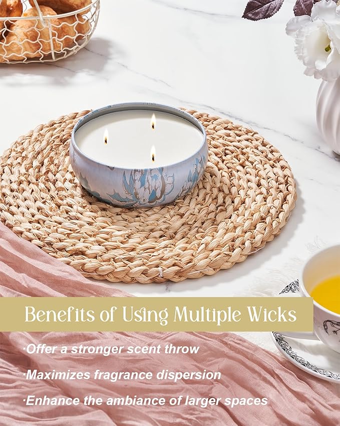 M&SENSE Ocean Waters Scented Candles Large 3 Wick Soy Tin Candle, Over 40 Hour Burning Time, 100% Natural Vegan Wax Relaxing Aromatherapy Aesthetic Candle Gift for Women Men