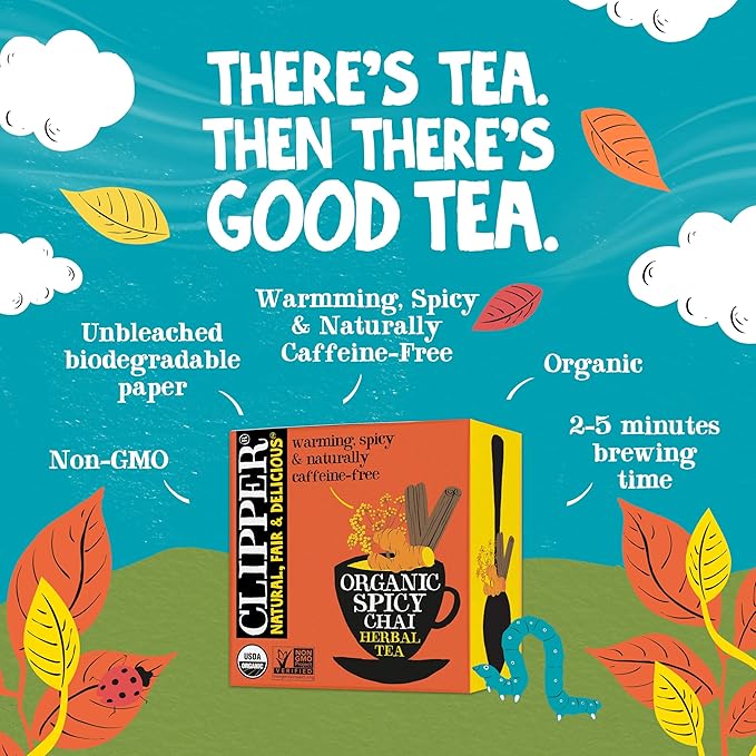 Clipper Tea Spicy Chai Herbal Tea – Caffeine Free, USDA Organic, Great Hot or Iced – Warming, Spicy, Natural, Fair & Delicious – 200 Tea Bags