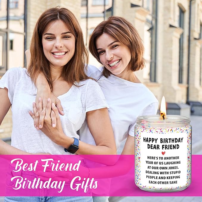 Happy Birthday Gifts for Women - Funny Gifts for Best Friends, Sister, Coworker, Classmate, Girlfriend, Bestie - Christmas Candles - Vanilla Birthday Cake Scent Candle with Colorful Sprinkles - 7 oz