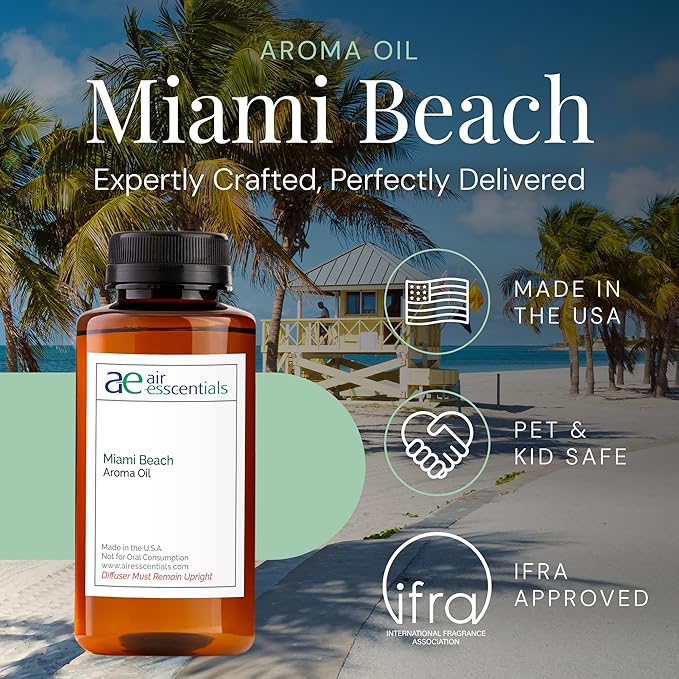 Miami Beach Aroma Oil, Essential Oils Blend for Diffusers & Scent Machines, Fresh Cologne Scent with Citrus & Musk Notes, Aromatherapy, Cold Air Diffuser Compatible, 300 mL