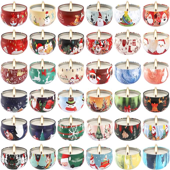 36 Pack Christmas Scented Candles Gift Set 2.5oz Strong Fragrance jar Candles Natural Soy Wax Candles Portable Travel Tin Jar Candles Gifts for Home Scented Decoration Birthday Valentine'sDay
