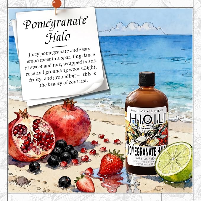 HIQILI Pomegranate Halo Fragrance Oil for DIY Perfume, Candles, Soap, Lotion & Pet Deodorizer, Fruity & Fresh Long-Lasting Scent, with Dropper - 5.07 Fl Oz