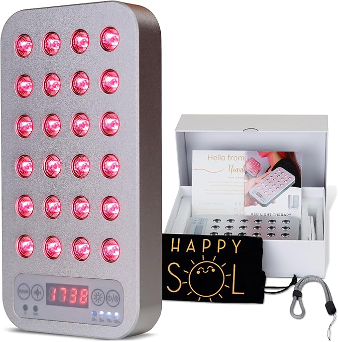The Mini Go Handheld Red Light Therapy Device, 24 LEDs, 5 Brightness Levels, Adjustable Frequencies, Rechargeable Battery, Red and Infrared Light Therapy, On The Go Light Therapy, Gray