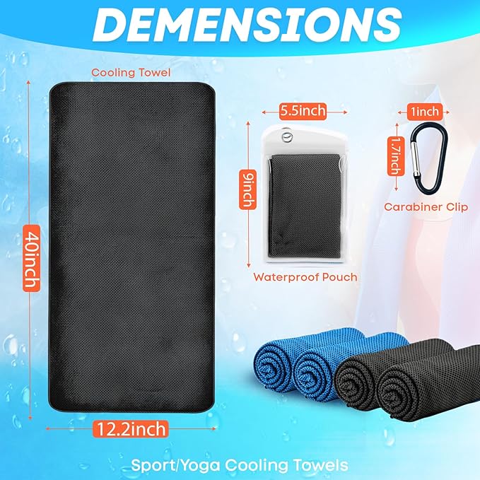 UZIPIN 4 Pack Cooling Towels (40"x 12"), Soft Breathable Gym Towels, Outdoors Ice Towel for Neck and Face, Camp Essentials Microfiber Sweat Towels for Gym, Run, Yoga, Workout, Travel, Climb