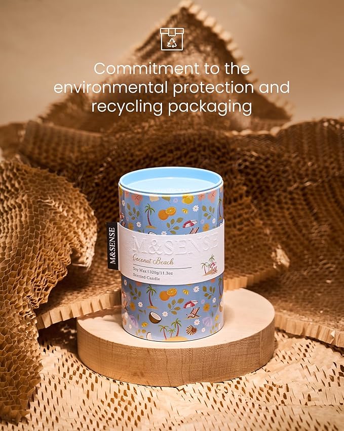 M&SENSE Coconut Beach Scented Candle, Medium Jar Candle 11.3oz Natural Soy Wax for Home Scented, Floral Candles Gift for Spring Holiday, Up to 70 Hours Burning Long-Lasting Fragrance