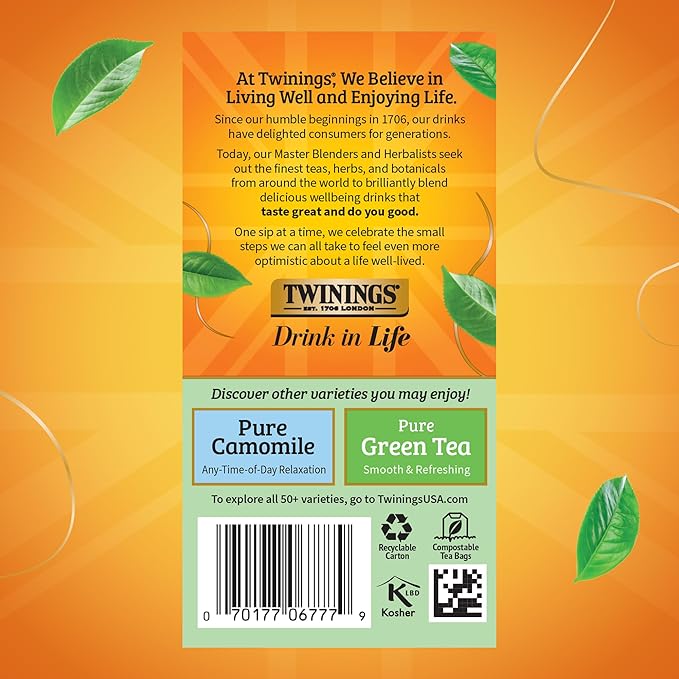 Twinings Pure Peppermint Herbal Tea Individually Wrapped Bags, 20 Count (Pack of 1), Fresh Minty Flavour, Naturally Caffeine-Free, Enjoy Hot or Iced, 20 Teabags