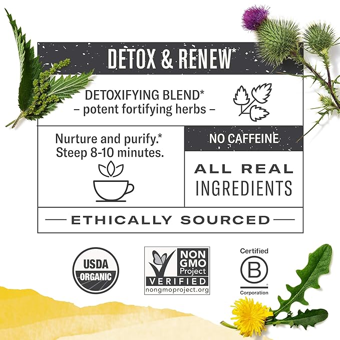 Numi Organic Dandelion Detox Herbal Tea 48 Tea Bags Caffeine‑Free Blend with Dandelion Root & Leaf Nettle Burdock Red Clover Milk Thistle Lemon Peel Cardamom & Lemon Myrtle for Gentle Cleanse