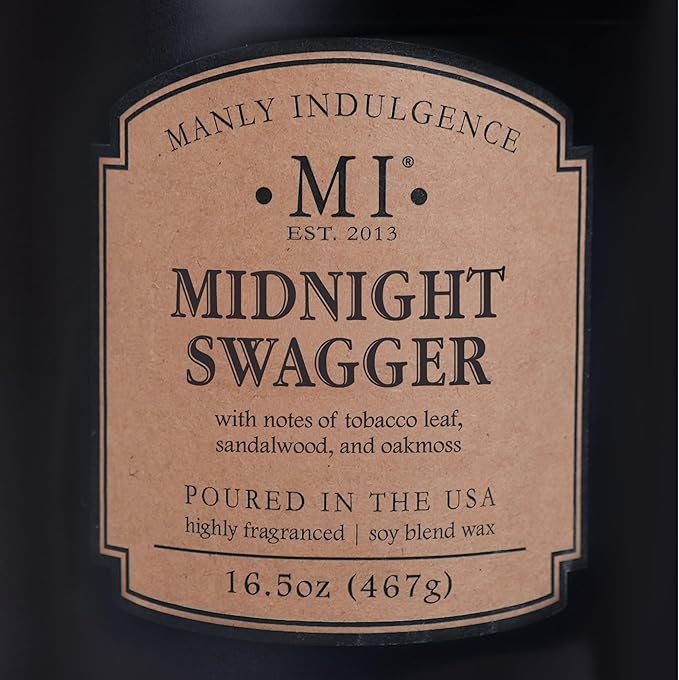 Manly Indulgence Midnight Swagger Scented Candles for Men, 2 Wick, 16.5 oz, Premium Soy Blend Wax, 60H Burn, Candles for Home Scented - Made in The USA