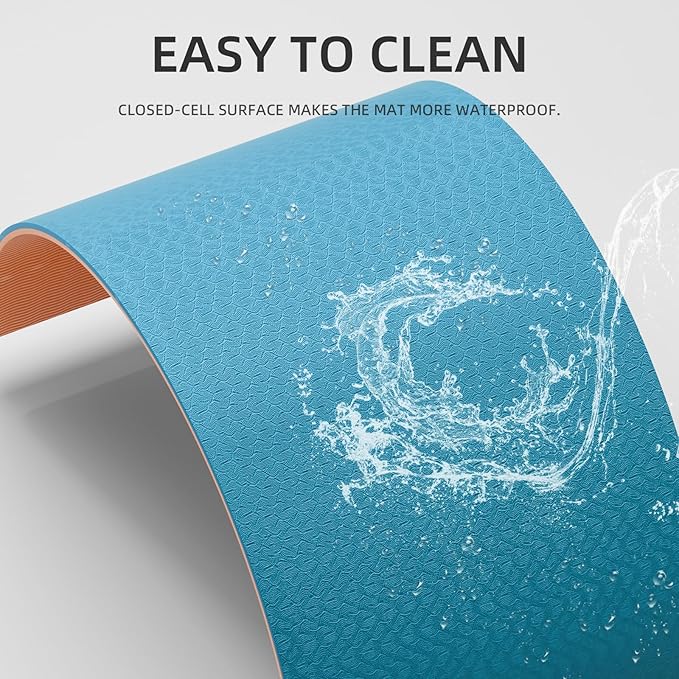 Extra Long & Wide Thick Yoga Mat for Tall Men & Women,76''x32.6''x7mm - High Density TPE Non-Slip Both Sides, Lightweight 1.1kg with Superior Cushioning for gymnastics, Pilates, Home, Workout (Blue-orange)