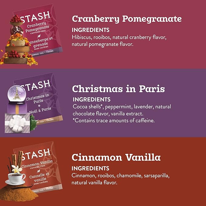 Stash Tea Holidays Are Here Variety Pack Sampler Assortment - Caffeinated, Non-GMO Project Verified Premium Tea with No Artificial Ingredients, 18 Count (Pack of 6) - 108 Bags Total