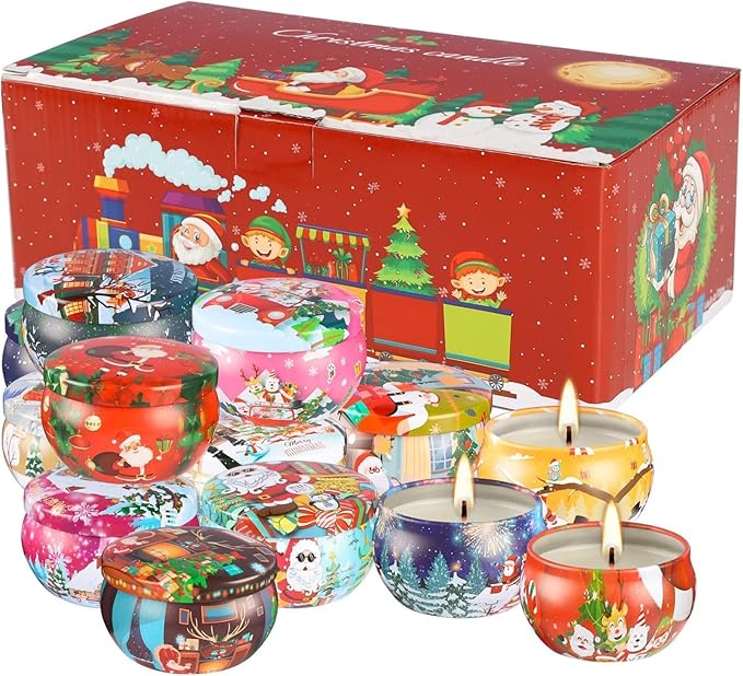 16 Pack Christmas Scented Candles Gift Set 2.5oz Strong Fragrance jar Candles Natural Soy Wax Candles Portable Travel Tin Jar Candles Gifts for Home Scented Decoration Birthday Valentine'sDay