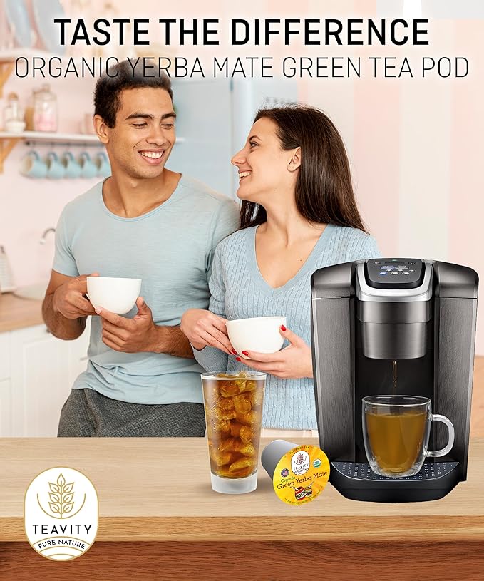 Organic Yerba Mate Tea Pods for Keurig - Green, Unsmoked Yerba Mate by Teavity (12 Tea Pods)