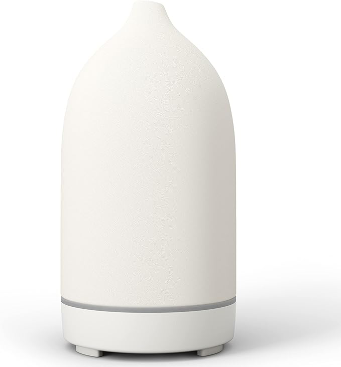 Essential Oil Diffusers,Handmade Ceramic Aromatherapy Diffuser for Room and 9 Colors Night Light for Home,Auto-Off (White)