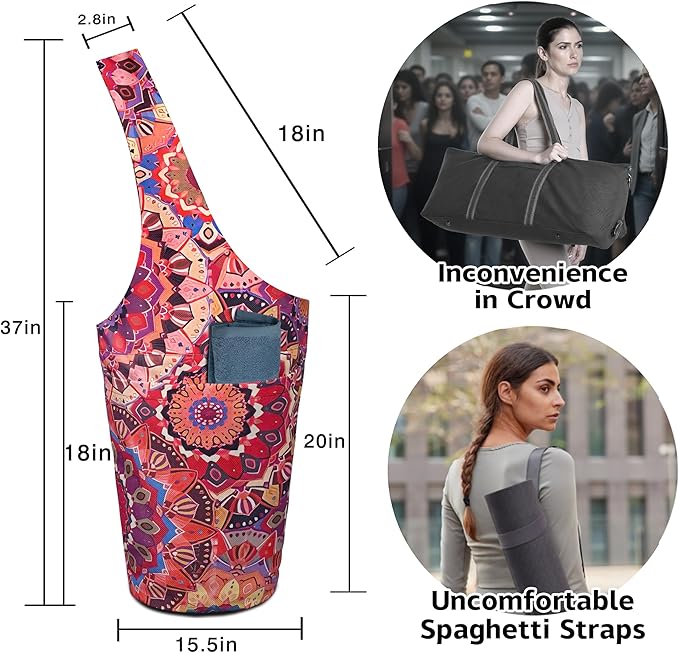 saniwu Yoga Mat Bag Carrier for Women with Side Large Pocket Durable Linen Workout Gym Travel Storage Pilates Mats