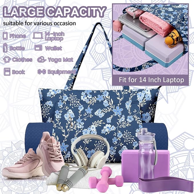 Adalore Women's Yoga Bag with Yoga Mat Carrier - Large Mat Pocket Fitness Tote for Pilates, Gym, Travel, Office & Beach