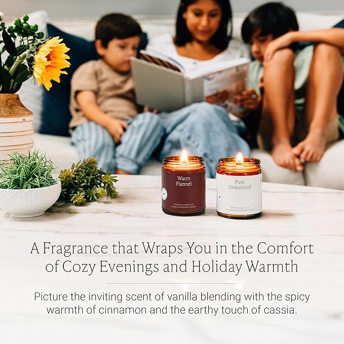 Fontana Candle Co Wood Wick Beeswax Jar Candle, Warm Flannel – Made Safe with Coconut Oil & Pure Essential Oils – 35+ Hrs Clean Burn, Long Lasting and Non-Toxic Candles for Home & Room Decor