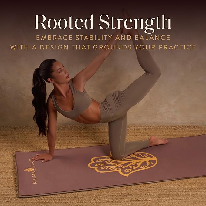 KARMA AND LUCK Grounded Grace Yoga Towel, Rooted Energy for Strength & Balance, Non-Slip Hot Yoga Mat Towel with Silicone Base, Highly Absorbent Terry Suede, 26” x 72”
