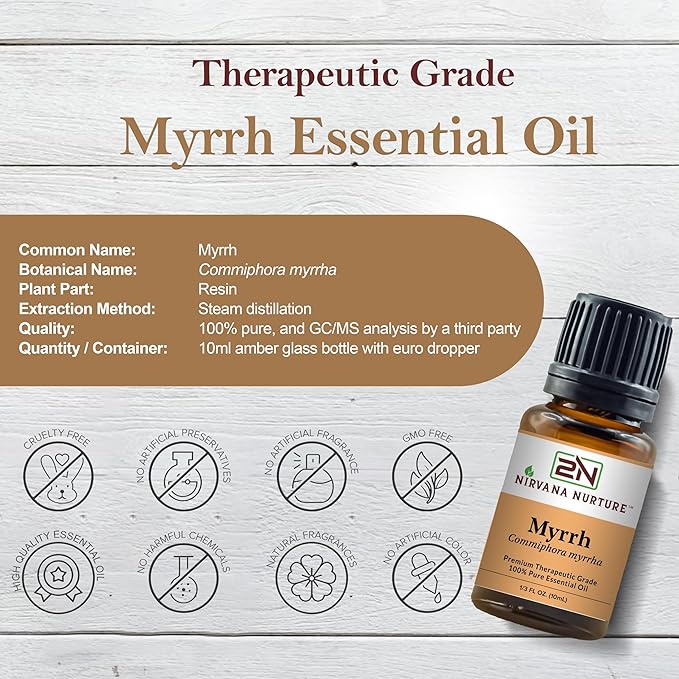 Myrrh Essential Oil 100% Pure Premium Therapeutic Grade, Undiluted - Aromatherapy Diffuser for Calm and Relaxation, Skin Care, Hair Care