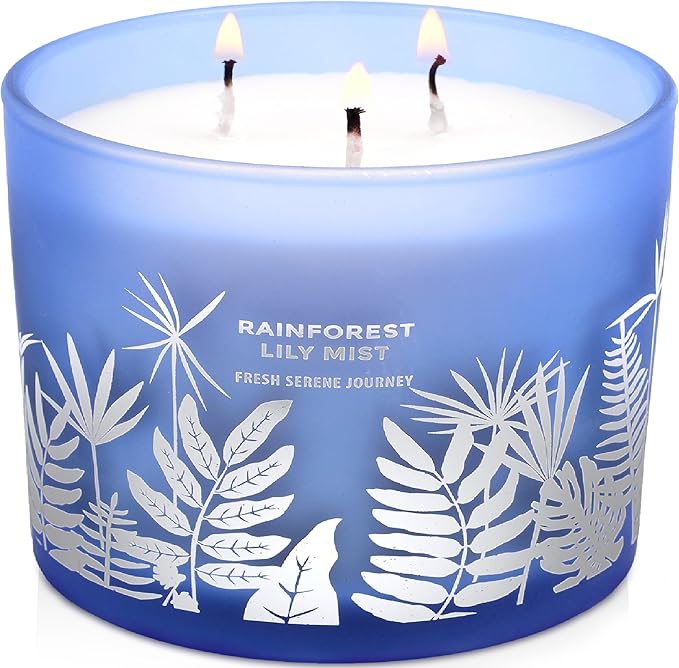 Rainforest Lily Mist 3-Wick Soy Scented Candle, 14.5 oz | Fresh Rain & Marine Scent with Jasmine, Apple, Lily & Cedar | Aromatherapy Candle for Home, Long-Lasting Clean Burn