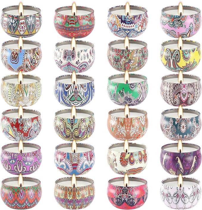 Scented Candles - 2.5 oz Aromatherapy Candle Gift Sets - Soy Wax with Essential Oil -Wonderful Gifts for Women Mother Friends Coworkers, 24 Pack