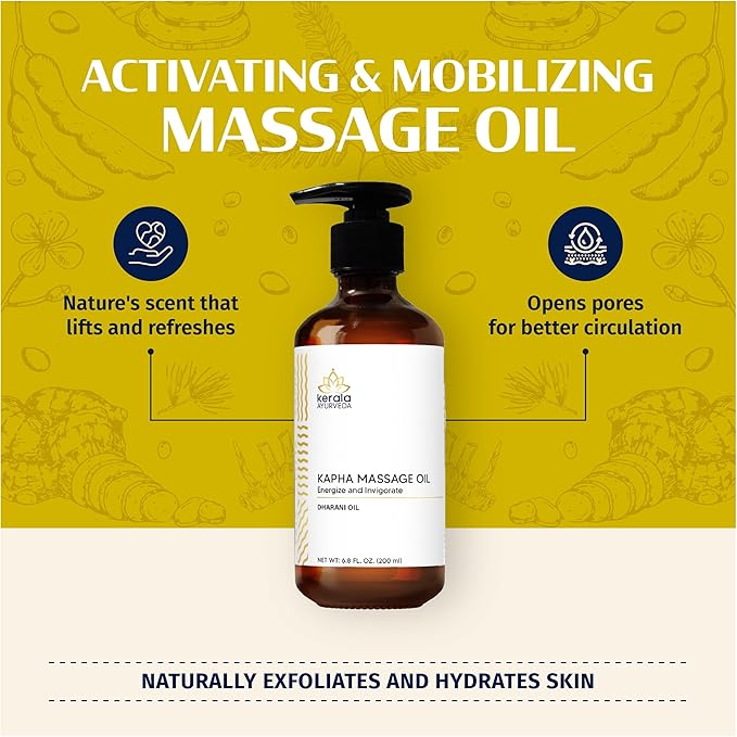 Kerala Ayurveda Nourishing Herbal Body Massage Oil | Tamarind Leaf and Ginger extracts Rich | Revitalizing Oil | Ideal for Balancing Kapha Dosha | Kapha Massage (Dharani) Oil - 6.8 Fl Oz