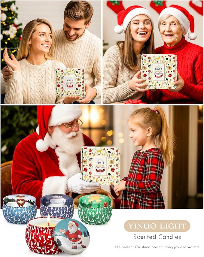 Christmas Candle Gift Set for Women, 4 Pack Long Lasting Soy Wax Candles with Lavender, Cookie, Fir & Cinnamon Apple Scents, Aromatherapy Candles for Home, Perfect Holiday Gifts