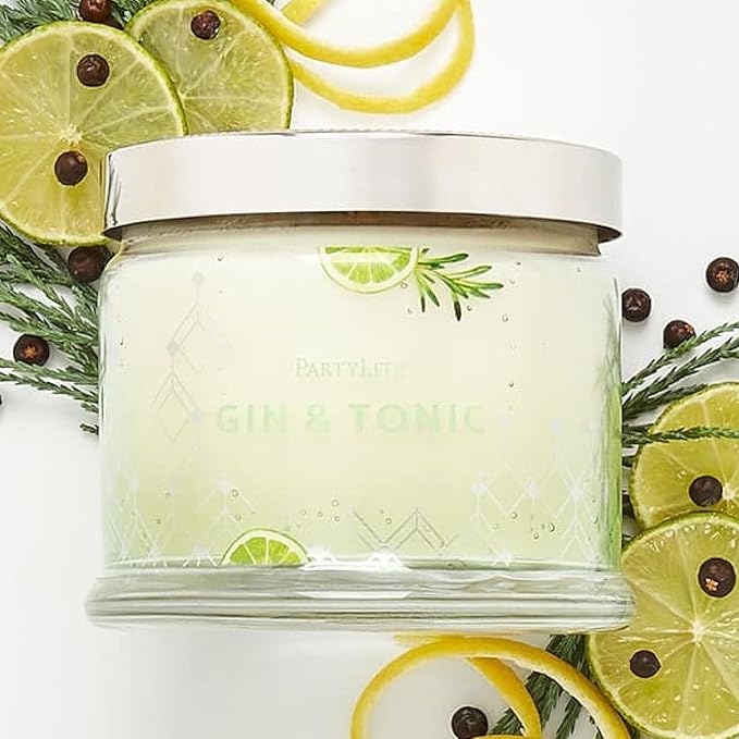 PartyLite 3-Wick Jar Candle, Highly Fragranced Clean Burning Glass Candle, 25-45 Hours Burn Time (Gin & Tonic)