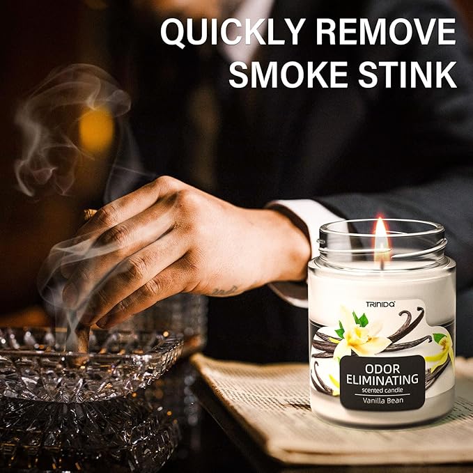 TRINIDa Vanilla Bean Odor Eliminating Candles for Home Scented, Eliminates 99% of Pet, Smoke, Food and Other Smell Quickly, Highly Fragranced Scented Candle, Premium Soy Candle Set for Women