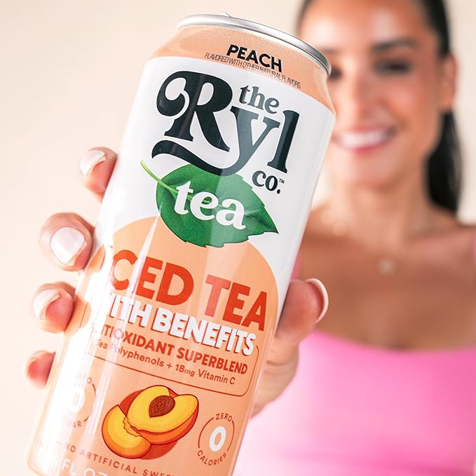 Ryl Iced Tea, Peach, Antioxidant Superblend, Zero Sugar, Low Carb, Zero Calorie Iced Tea, 16.0 Fl Oz (12-Pack)
