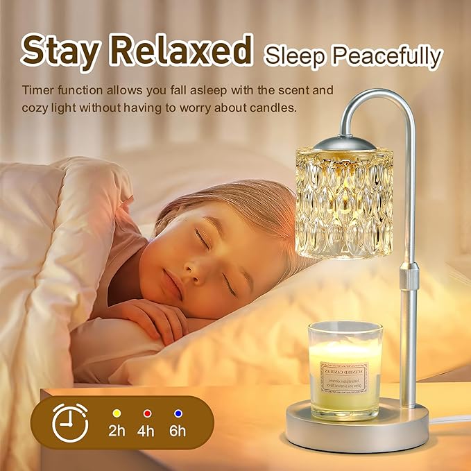 Briever Dimmable Candle Warmer Lamp with Timer, Height Adjustable Electric Candle Wax Warmer, Christmas Birthday Gifts for Women Mom, House Warming Gifts New Home Room Decor, Silver Solid Wood Base