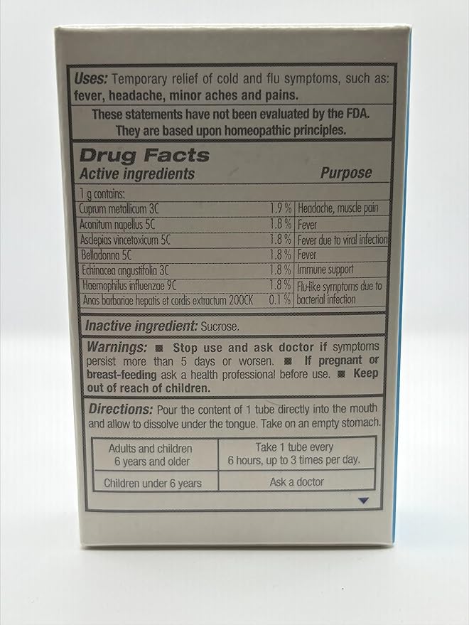 Guna Flu for Relief of Flu-Like Symptoms, Body Aches, Headache, Fever, Chills and Fatigue 6 Tubes