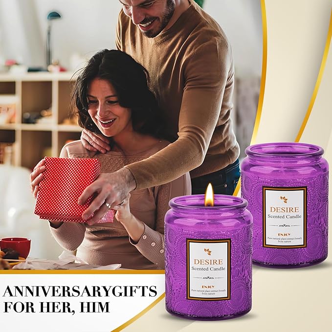 Aroma Lavender Jar Candle - 100% Natural Soy Wax - 50-Hour Burn Time | 7.5oz Soy Wax Candles | Long-Lasting | Stress Relief | Fresh Home Fragrance | Gift Set for Women (Purple Glass Bottle)