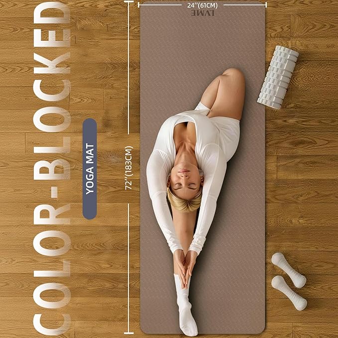 Yoga Mat Non Slip, Anti-Tear 1/4 Thick TPE Yoga Mats for Women and Men, 72"x24" Exercise & Fitness Mat with Carrying Strap, Workout Mats for Yoga, Pilates and Floor Exercise