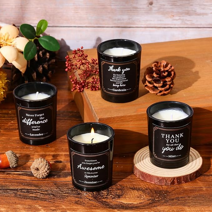 MTLEE 16 Pack Scented Candles Gifts Set Aromatherapy Soy Wax Candles Bulk Scented for Bridesmaid Birthday Valentine Mother's Day Bath Yoga Family Gatherings Festive(Motivational,Black)
