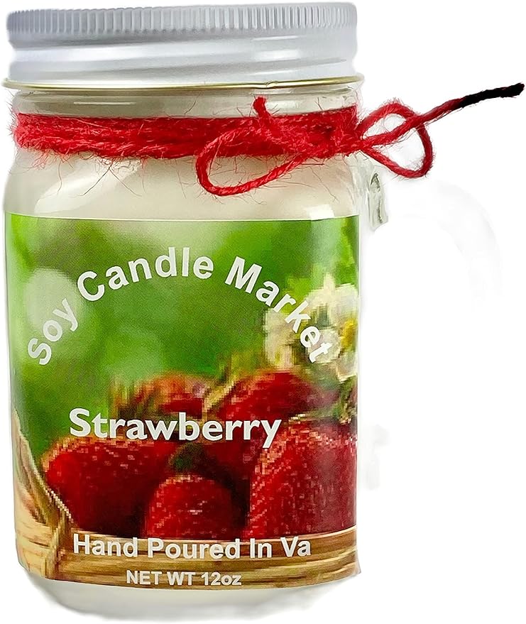 Soy Scented Candles | Handmade & Highly Aromatic Candles Burns Upto 85 Hours in Glass Jar - Perfect for Home Decor, Wedding, Birthday, Dinner (Strawberry, 12 oz)