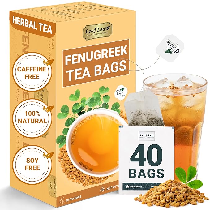 LeafLea 40 Natural Fenugreek Seed Tea Bags, 100% Pure from Fenugreek Seeds, Herbal Tea Infusion, Fenogreco Tea with Distinct Aroma and Smooth Flavor, Caffeine-Free, Individually Wrapped for Freshness