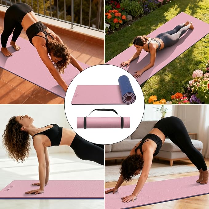 onlyhe Extra Thick 12mm TPE Exercise Yoga Mat with Strap, 1/2 Inch Non-slip Workout Mat for gymnastics, Pilates, Home, Workout, Gym Floor Fitness