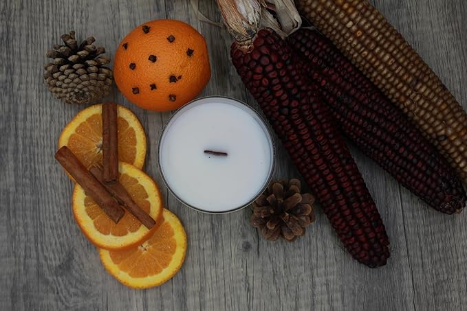 PERIPETI Home Mulled Orange Spice Scented Candle, Wooden Wick – 8.5oz Natural Soy Wax for Energizing Aromatherapy, Long-Lasting Burn