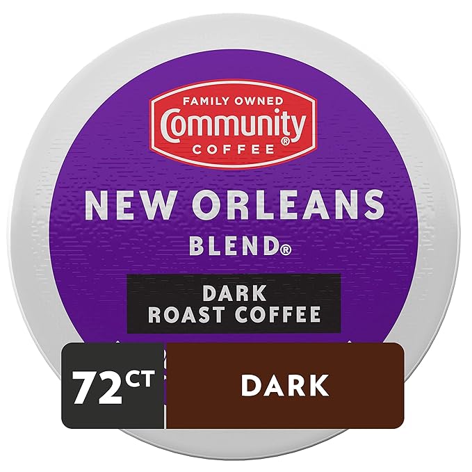 Community Coffee New Orleans Blend 72 Count Coffee Pods, Special Dark Roast, Compatible with Keurig 2.0 K-Cup Brewers, 12 Count (Pack of 6)