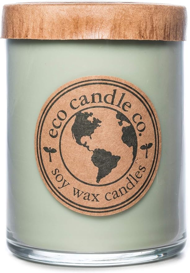 ECO CANDLE CO. Recycled Candle, Eucalyptus Sage, 18 oz. Double Wick - Scents Of Eucalyptus, Sandalwood, Rosemary, & Sage - 100% Soy Wax, No Lead, Kraft Paper Label & Lid, Hand Poured, Midwest Soybeans
