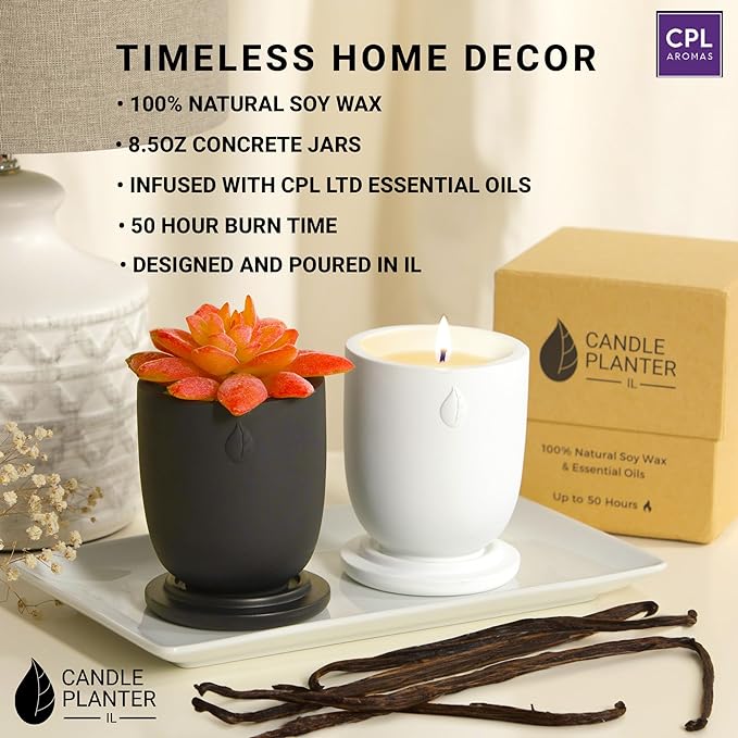 Matani Concrete Cement Candle Planter - Aromatherapy Soy, Dual Purpose Jar - Grey Lavender