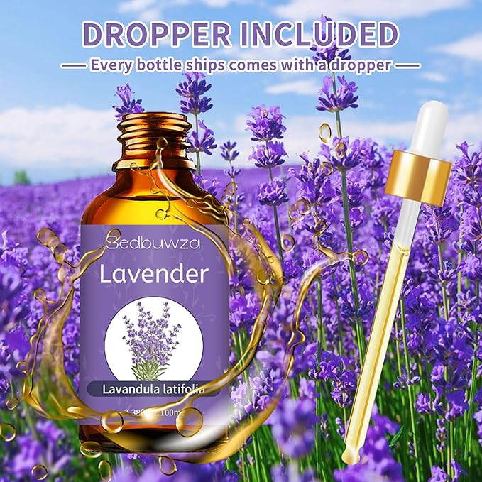 Sedbuwza Lavender Oil Essential Oil, 100% Pure and Natural Premium Lavender Fragrance Oil with Premium Glass Dropper for Diffuser, Aromatherapy Making - 3.38 Fl Oz/100ML