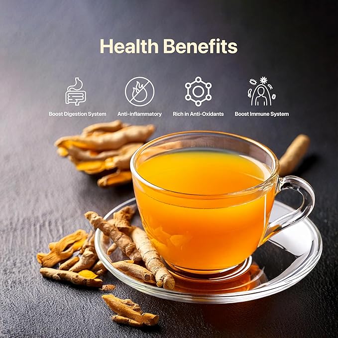 BLUE TEA - Turmeric Tea - Ashwagandha - 30 Count - Pyramid Plant Based Tea Bag | CURCUMIN RICH - HERBAL BLEND | Herbal Tea - Caffeine Free - Non-GMO - Vegan - Gluten Free - No Sugar | Reusable Tin Pack