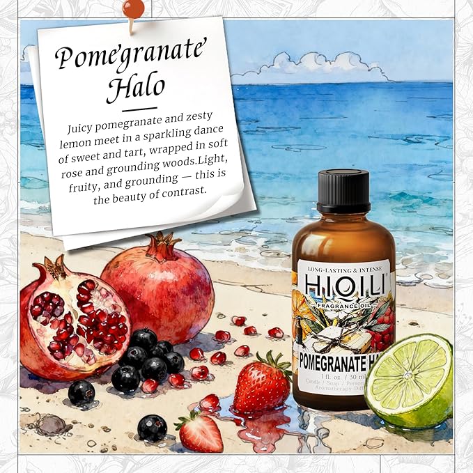 HIQILI Pomegranate Halo Fragrance Oil for DIY Perfume, Candles, Soap, Lotion & Pet Deodorizer, Fruity & Fresh Long-Lasting Scent, with Dropper - 1 Fl Oz