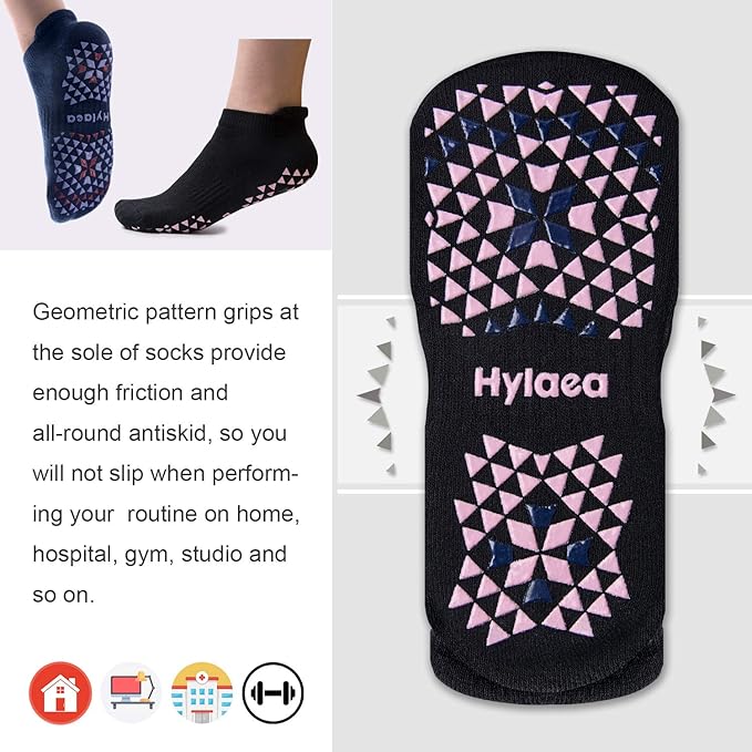 Hylaea Unisex Non Slip Socks with Grip for Yoga, Hospital, Pilates, Barre | Ankle, Cushioned
