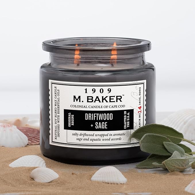 Colonial Candle Driftwood Sage Scented Jar Candle | 2-Wick Natural Soy Blend Wax Candle for Home | Relaxing Aromatherapy Candle Infused with Essential Oils | M. Baker Apothecary Glass Jar Candle