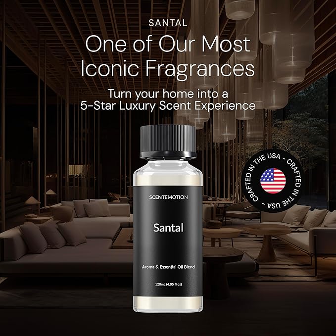 SCENTEMOTION Santal Essential Oils for Diffuser | Aromatherapy Fragrance Oil with Notes of Sandalwood, Musk, & Papyrus | Luxury Scent Oil | 4.05 fl oz, 120ml